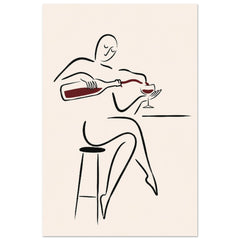 Wine Pour Line Art Poster – Minimalist Woman & Red Wine Wall Art
