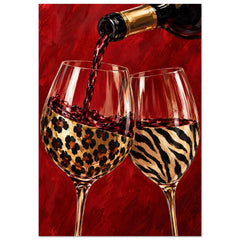Red Wine Pour Poster – Leopard & Zebra Wine Glass Wall Art, Bold Red Wine Print, Animal Print Bar Decor, Luxury Kitchen & Dining Room Artwork